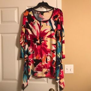 Investments Colorful Floral Shark Bite Top